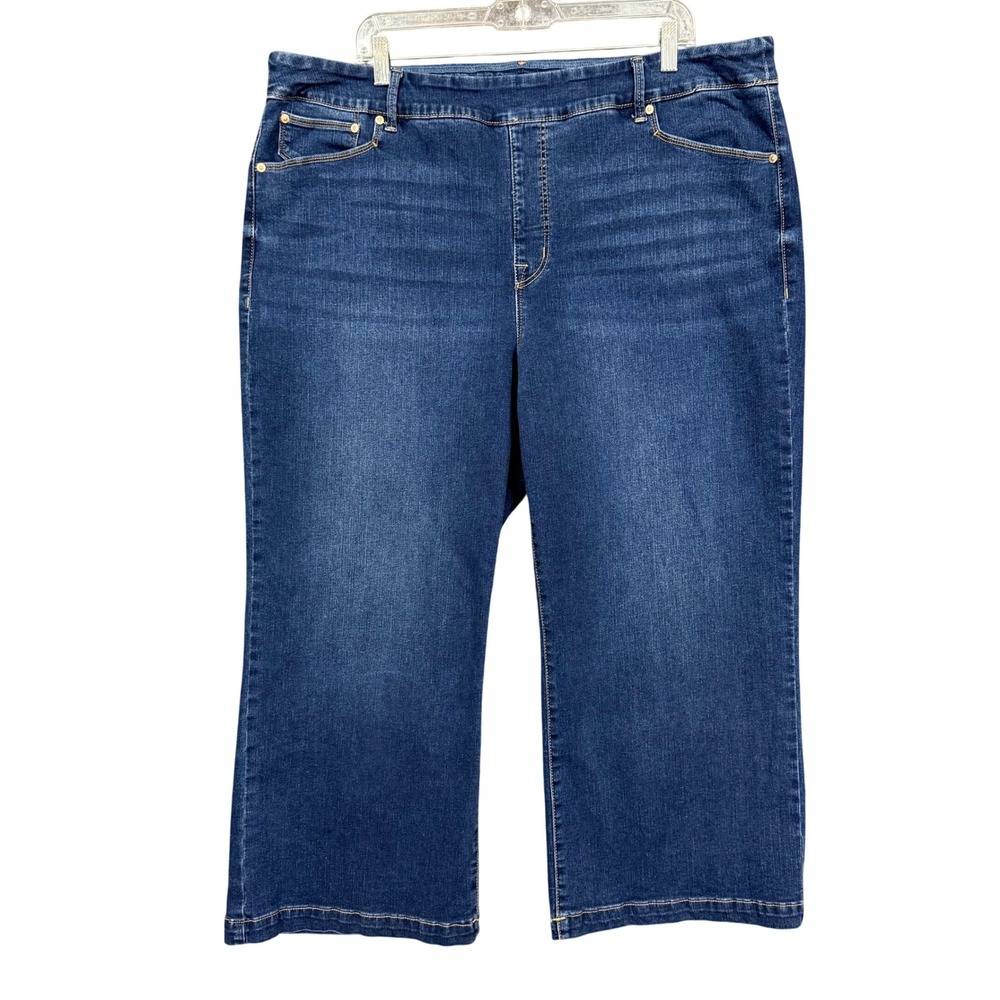 Seven7 Jeans Womens 24 Blue Pull‎ On Weekend Capri Dark Wash Rhinestone Plus